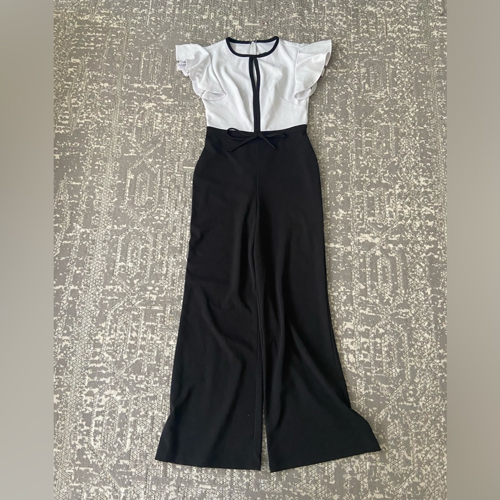 Black and white color block jumpsuit